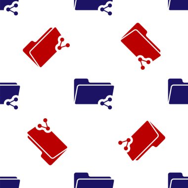 Mavi ve kırmızı paylaşım klasörü simgesi beyaz arkaplanda izole edilmiş kusursuz desen. Dizin paylaşımı. Dizin transfer işareti. Vektör İllüstrasyonu