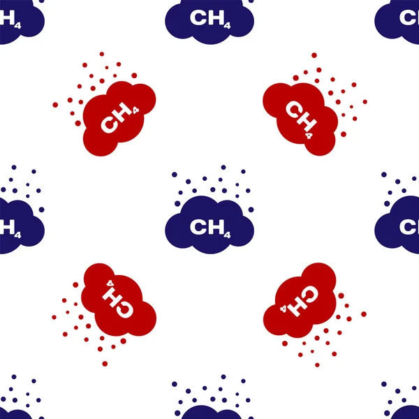 Modrá a červená Metan snížení emisí ikona izolované bezešvé vzor na bílém pozadí. Model molekuly Ch4 a chemický vzorec. Bažinný plyn. Zemní plyn. Vektorová ilustrace — Stockový vektor