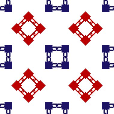 Mavi ve kırmızı Blockchain teknoloji ikonu beyaz arka planda izole edilmiş pürüzsüz desen. Kripto para birimi verileri. Soyut geometrik blok zincir ağ teknolojisi işi. Vektör İllüstrasyonu