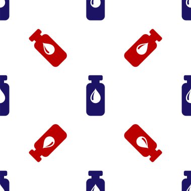 Mavi ve kırmızı tıbbi şişe, ampul, şişe ikonu beyaz arka planda izole edilmiş pürüzsüz desen. Aşı, iğne, aşı, sağlık hizmeti konsepti. Vektör İllüstrasyonu