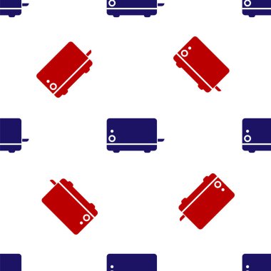 Mavi ve kırmızı tost makinesi simgesi beyaz arkaplandaki kusursuz deseni izole etti. Vektör İllüstrasyonu