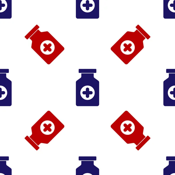 Kék és piros Medicine palack ikon elszigetelt zökkenőmentes minta fehér háttér. Üvegpirula jel. Gyógyszerészeti tervezés. Vektorillusztráció — Stock Vector