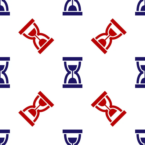 Μπλε και κόκκινο Παλιά κλεψύδρα με κινούμενη εικόνα άμμου απομονωμένη αδιάλειπτη μοτίβο σε λευκό φόντο. Πινακίδα ρολογιού. Έννοια διοίκησης επιχειρήσεων και χρόνου. Εικονογράφηση διανύσματος — Διανυσματικό Αρχείο
