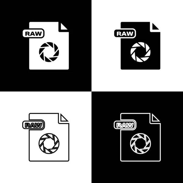 Встановити файл RAW. Звантажити значок сирої кнопки ізольовано на чорно-білому тлі. Символ файла RAW. Векторна ілюстрація — стоковий вектор