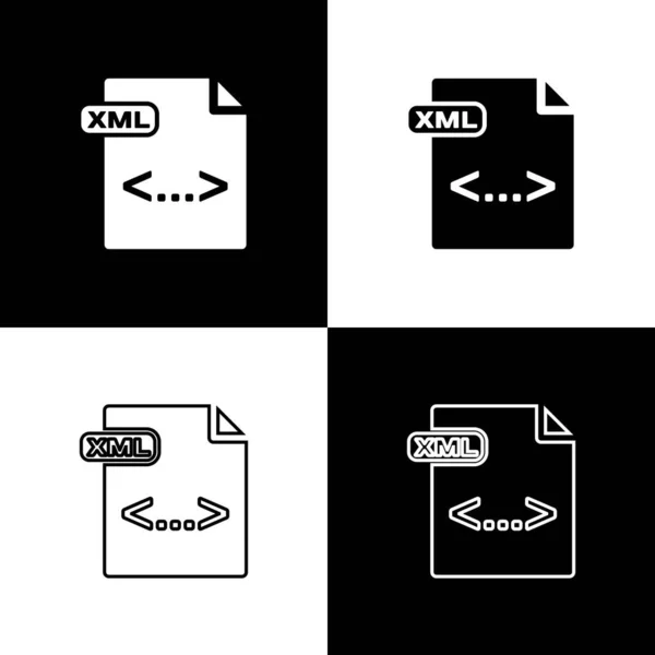 XML-bestands document instellen. Download het pictogram van de XML-knop geïsoleerd op de zwarte en witte achtergrond. XML-bestands symbool. Vector illustratie — Stockvector