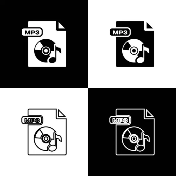 Set MP3 file document. Download mp3 button icon isolated on black and white background. Mp3 music format sign. MP3 file symbol. Vector Illustration — Stock Vector