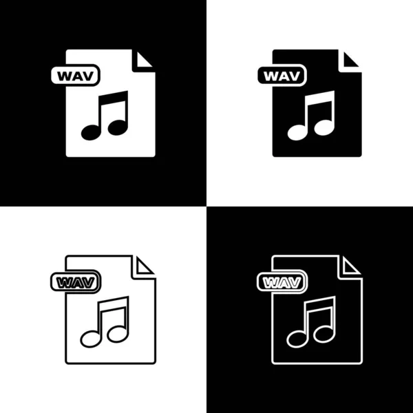 设置 Wav 文件文档。下载在黑白背景上隔离的 wav 按钮图标。Wav 波形音频文件格式的数字音频里夫文件。矢量插图 — 图库矢量图片