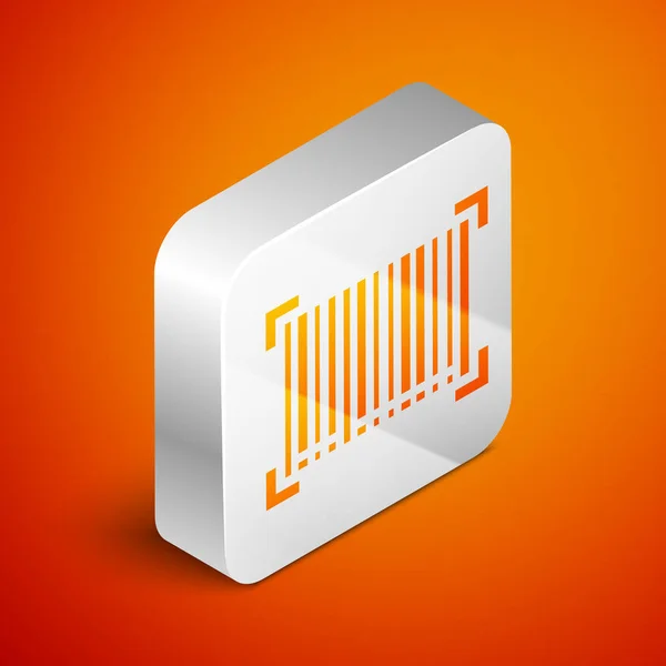 Isometrisk streckkod ikon isolerad på orange bakgrund. Silverfyrkantig knapp. Vektor Illustration — Stock vektor