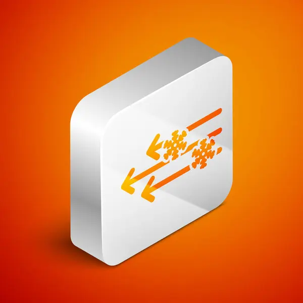 Isometric Wind and snow icon isolated on orange background. Windy weather. Silver square button. Vector Illustration — Stock Vector