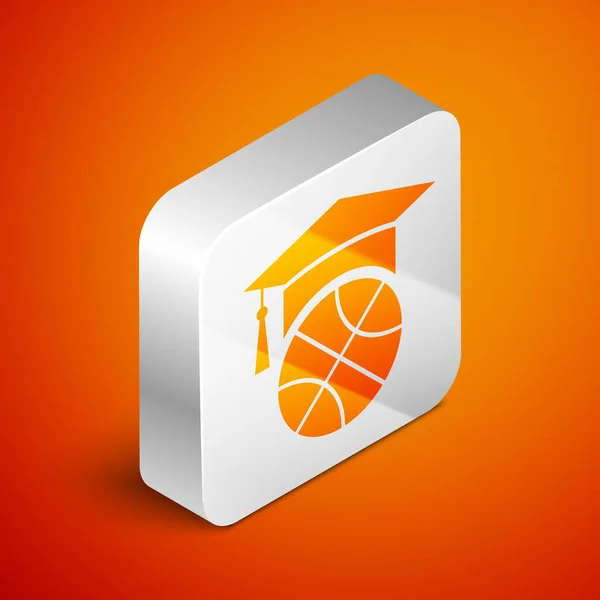 Isometrica icona di allenamento di basket isolato su sfondo arancione. Pulsante quadrato argento. Illustrazione vettoriale — Vettoriale Stock