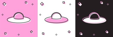 Ufo uçan uzay gemisi simgesini pembe beyaz ve siyah arkaplanda izole et. Uçan daire. Uzaylı uzay gemisi. Gelecekteki bilinmeyen uçan nesne. Vektör İllüstrasyonu