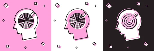 Set Icono de concepto de caza Head aislado sobre fondo rosa y blanco, negro. Objetivo comercial o signo de empleo. Recursos humanos y contratación para las empresas. Ilustración vectorial — Archivo Imágenes Vectoriales