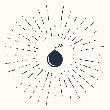 Gri Bomba, bej arka planda izole edilmiş ikonu patlatmaya hazır. Soyut çember rastgele noktalar. Vektör İllüstrasyonu