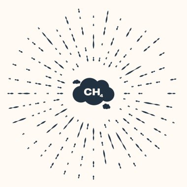 Gri metan emisyon azaltma simgesi bej arka planda izole edildi. Ch4 molekül modeli ve kimyasal formül. Bataklık gazı. Doğal gaz. Soyut çember rastgele noktalar. Vektör İllüstrasyonu