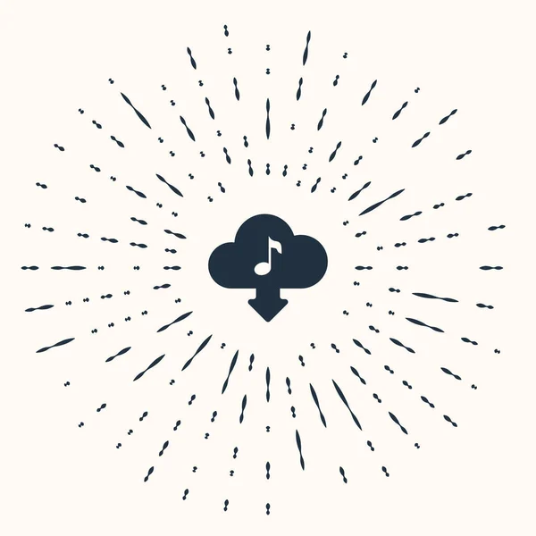 Grey Cloud scarica l'icona musicale isolata su sfondo beige. Servizio di streaming musicale, cloud computing audio, streaming multimediale online, onda audio. Cerchi astratti puntini casuali. Illustrazione vettoriale — Vettoriale Stock