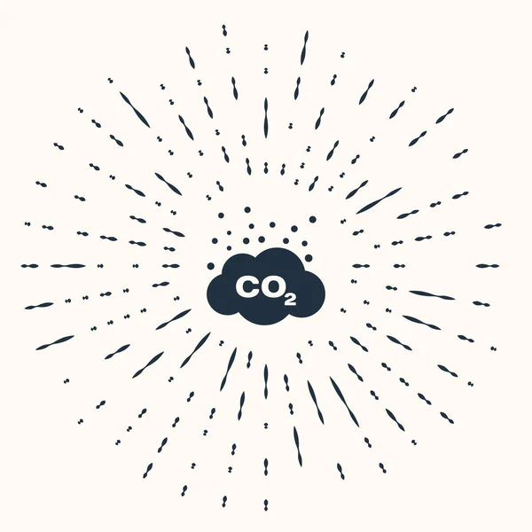 Emise šedého CO 2 v ikoně cloud izolované na béžovém pozadí. Symbol vzorce oxidu uhličitého, koncepce znečištění smogem, koncepce životního prostředí. Abstraktní kruh náhodných teček. Vektorová ilustrace — Stockový vektor