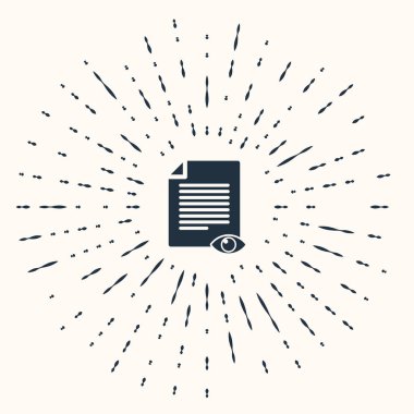 Göz sembolü simgesinin bej arkaplanda izole edildiği gri kağıt sayfa. Bilgi dosyası işaretini aç. Soyut çember rastgele noktalar. Vektör İllüstrasyonu