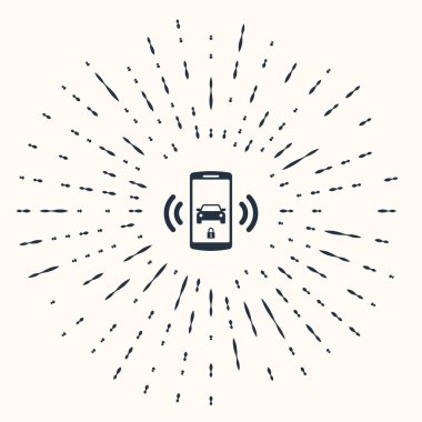 Gri Akıllı araba alarm sistemi simgesi bej arka planda izole edildi. Akıllı telefon telsizdeki araba güvenliğini kontrol ediyor. Soyut çember rastgele noktalar. Vektör İllüstrasyonu