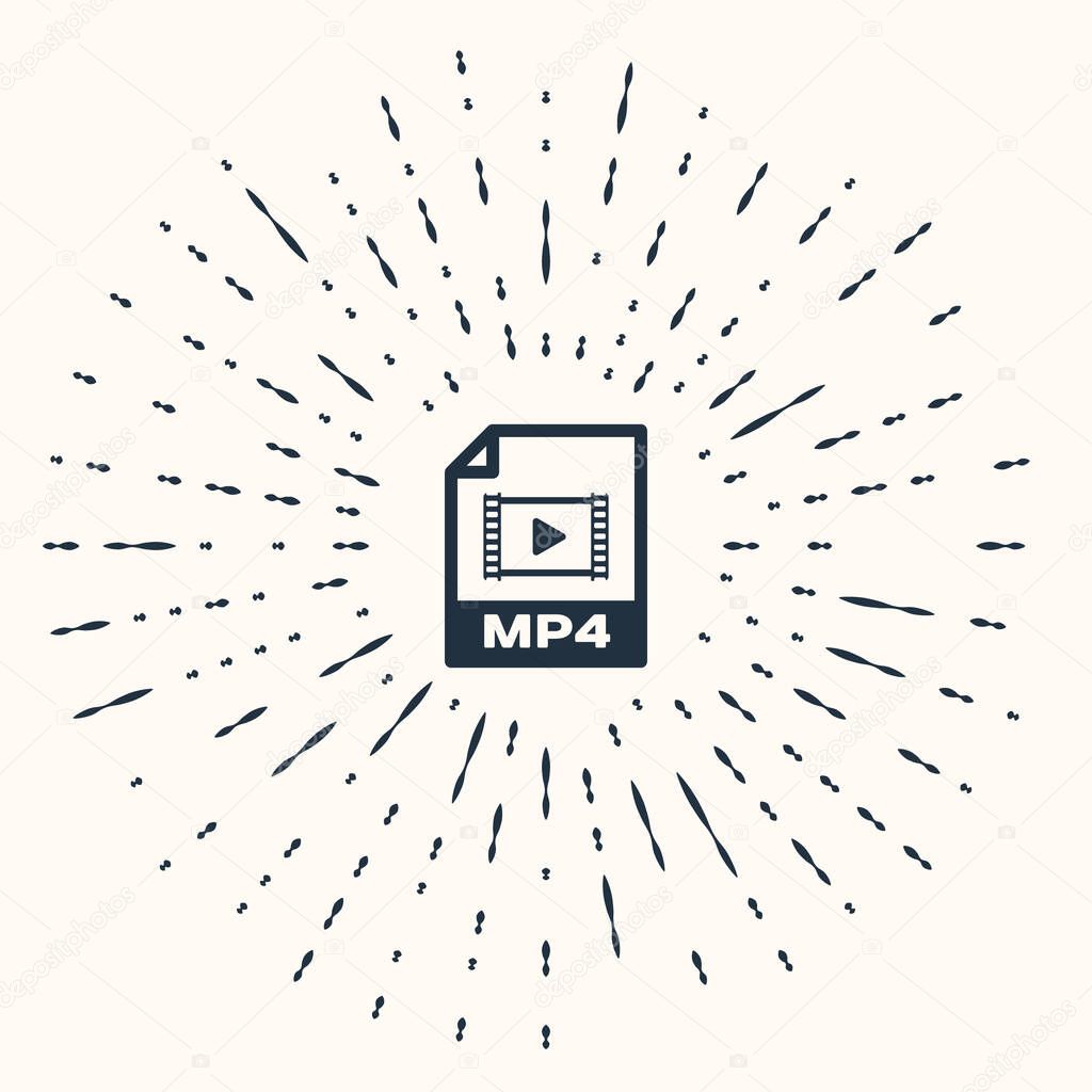 Grey MP4 file document. Download mp4 button icon isolated on beige background. MP4 file symbol. Abstract circle random dots. Vector Illustration