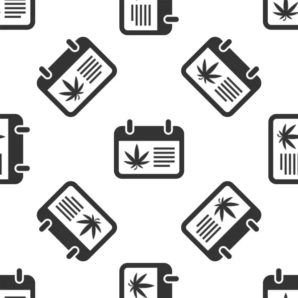 Calendario gris y marihuana o icono de la hoja de cannabis aislado patrón sin costura sobre fondo blanco. Día nacional de la hierba. Un símbolo de cáñamo. Ilustración vectorial — Archivo Imágenes Vectoriales