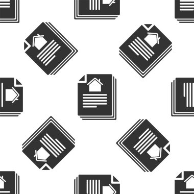 Gri Ev sözleşme ikonu beyaz arka planda izole edilmiş kusursuz desen. Sözleşme oluşturma hizmeti, belge oluşumu, başvuru formu bileşimi. Vektör İllüstrasyonu