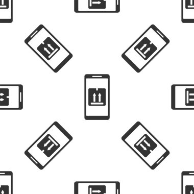 Gri Mobil akıllı telefon ve uygulama dağıtım ikonu beyaz arkaplanda izole edilmiş kusursuz desen. Paket takibi. Vektör İllüstrasyonu