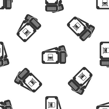 Gri tren bileti ikonu beyaz arka planda izole edilmiş kusursuz desen. Demiryolu ile seyahat et. Vektör İllüstrasyonu