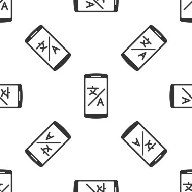 Gri Çevrimiçi çeviri simgesi beyaz arkaplanda izole edilmiş kusursuz desen. Sohbet balonunda yabancı dil konuşma simgeleri. Çeviri konsepti. Vektör İllüstrasyonu