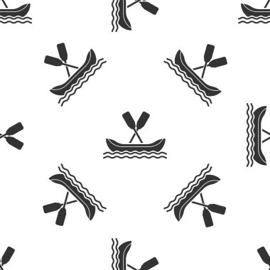 Gri Rafting tekne ikonu beyaz arka planda izole edilmiş pürüzsüz desen. Kürekli kano. Su sporları, ekstrem sporlar, tatil, tatil, takım oluşturma. Vektör İllüstrasyonu