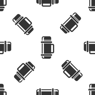 Gri termos konteynır ikonu beyaz arka planda izole edilmiş pürüzsüz desen. Termo matara ikonu. Kamp ve yürüyüş ekipmanları. Vektör İllüstrasyonu