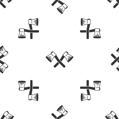 Gri Çapraz ahşap balta ikonu beyaz arka planda izole edilmiş pürüzsüz desen. Oduncu baltası. Vektör İllüstrasyonu