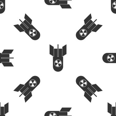 Gri Nükleer Bomba ikonu beyaz arka planda izole edilmiş kusursuz desen. Roket bombası düşüyor. Vektör İllüstrasyonu