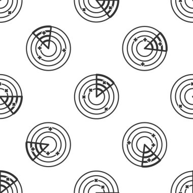 Grey Radar with targets on monitor in searching icon isolated seamless pattern on white background. Military search system. Navy sonar. Vector Illustration clipart