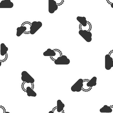 Gri Güneş ve bulut ikonu beyaz arka planda izole edilmiş kusursuz desen. Vektör İllüstrasyonu