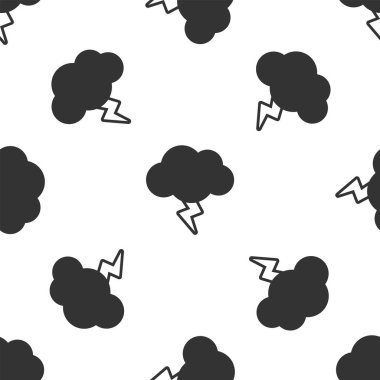 Gri Fırtına ikonu, beyaz arka planda kusursuz desen izole etti. Bulut ve şimşek işareti. Fırtınanın hava durumu ikonu. Vektör İllüstrasyonu