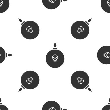 Gri simgesi izole Dikişsiz desen beyaz arka plan üzerinde patlamaya hazır bir bomba. Vektör çizim