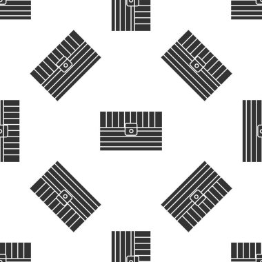 Gri Antika hazine sandığı ikonu beyaz arka planda pürüzsüz desen izole etti. Altın sikkeli klasik tahta sandık. Vektör İllüstrasyonu