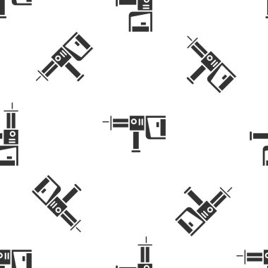 Gri elektrikli döner çekiç matkap ikonu beyaz arka planda izole edilmiş pürüzsüz desen. İnşaat, onarım ve onarım için kullanılan bir alet. Vektör İllüstrasyonu