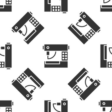 Gri dikiş makinesi simgesi beyaz arka planda izole edilmiş kusursuz desen. Vektör İllüstrasyonu