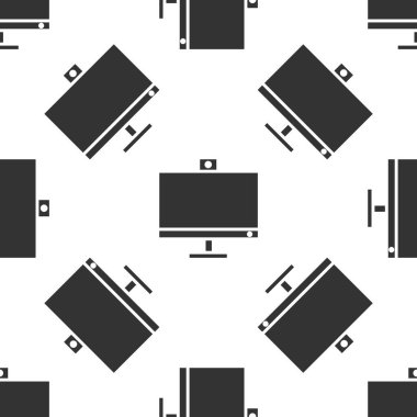 Gri Bilgisayar monitörü simgesi beyaz arkaplandaki kusursuz deseni izole etti. Bilgisayar bileşeni işareti. Vektör İllüstrasyonu