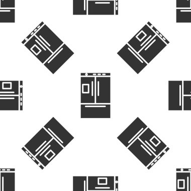 Gri buzdolabı simgesi beyaz arka planda yalıtılmış Dikişsiz desen. Buzdolabı dondurucu buzdolabı. Ev teknolojisi ve aletleri. Vektör Illustration