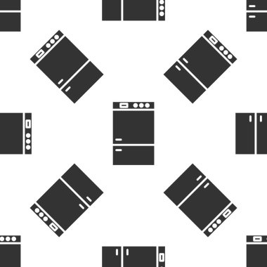 Gri buzdolabı simgesi beyaz arka planda yalıtılmış Dikişsiz desen. Buzdolabı dondurucu buzdolabı. Ev teknolojisi ve aletleri. Vektör Illustration