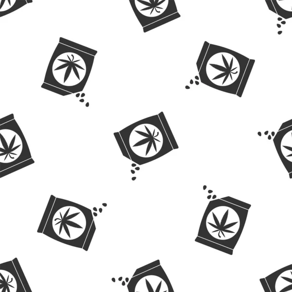 Marihuana gris o semillas de cannabis en una bolsa icono aislado patrón sin costuras sobre fondo blanco. Un símbolo de cáñamo. El proceso de plantación de marihuana. Ilustración vectorial — Vector de stock