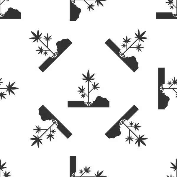 Gris Plantación de marihuana o planta de cannabis en el icono del suelo aislado patrón sin costuras sobre fondo blanco. Concepto de cultivo de marihuana. Un símbolo de cáñamo. Ilustración vectorial — Vector de stock
