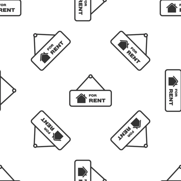 Šedá Závěsná značka s textem Na pronájem ikona izolované bezešvé vzor na bílém pozadí. Nástěnka s textem K pronájmu. Vektorová ilustrace — Stockový vektor