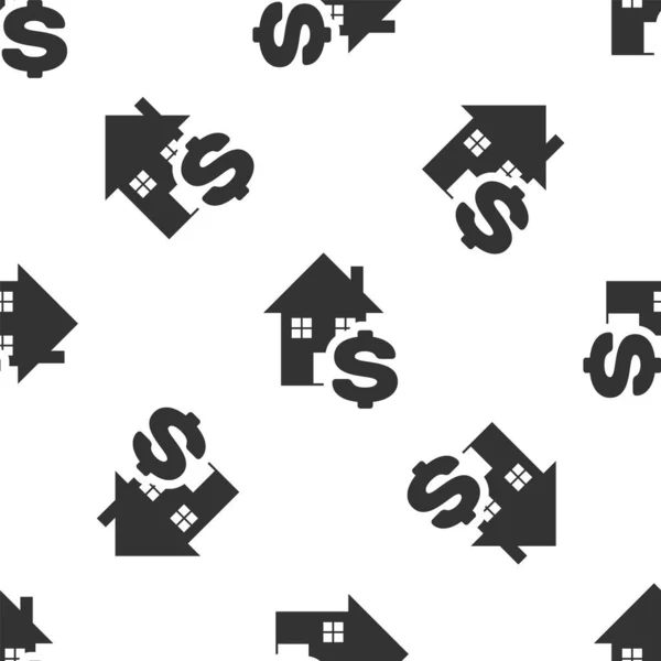 Grey House com ícone símbolo dólar isolado padrão sem costura no fundo branco. Casa e dinheiro. Conceito imobiliário. Ilustração vetorial — Vetor de Stock