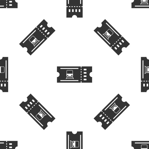 Trem cinza ícone bilhete isolado padrão sem costura no fundo branco. Viaje de trem. Ilustração vetorial — Vetor de Stock