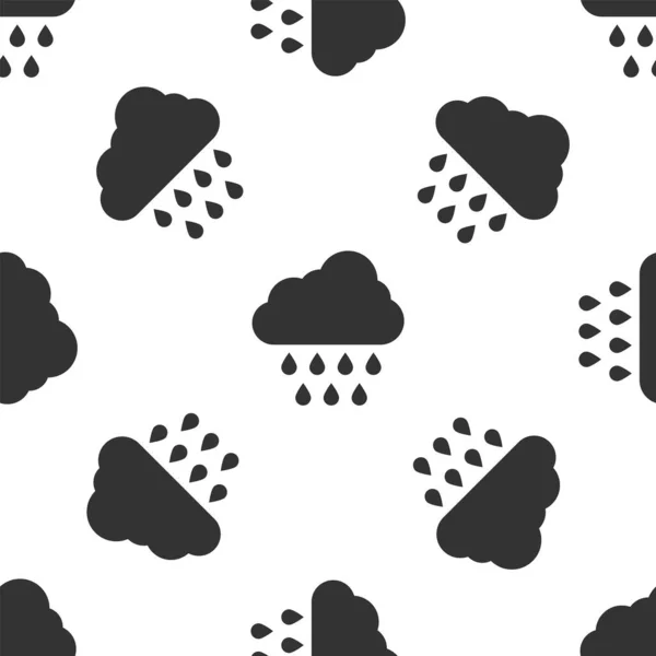 Grey Cloud with rain icon isolated seamless pattern on white background. Rain cloud precipitation with rain drops. Vector Illustration — Stock Vector