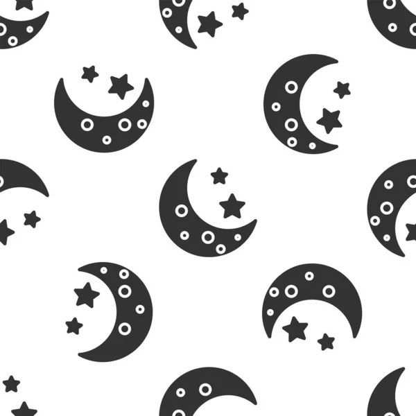 Luna gris y estrellas icono aislado patrón sin costuras sobre fondo blanco. Ilustración vectorial — Vector de stock