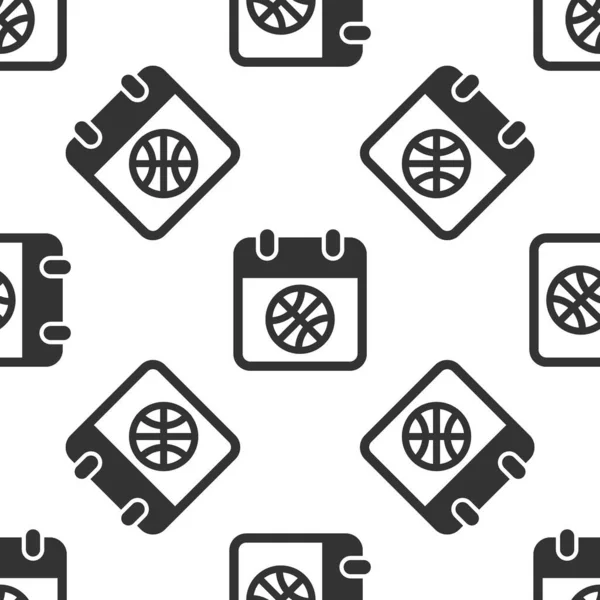 Gris Baloncesto en el icono del calendario deportivo patrón inconsútil aislado sobre fondo blanco. Ilustración vectorial — Archivo Imágenes Vectoriales
